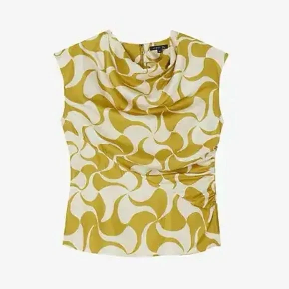 Soeur Eclat Silk Blouse Graphic Cowl Neck Sleeveless French Chic Top M - Picture 2 of 6